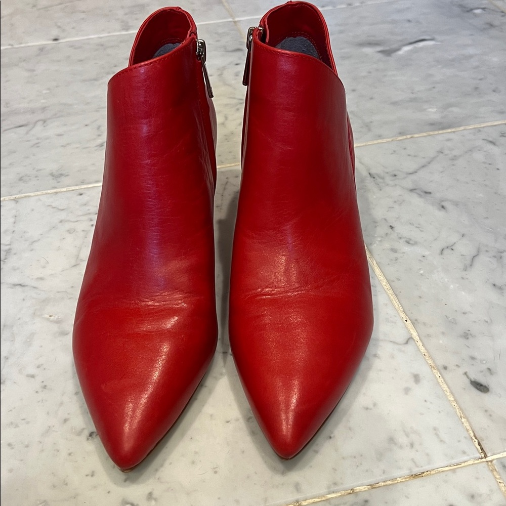 Sam Edelman Red Leather Ankle Boots with 2" Kitten Heel